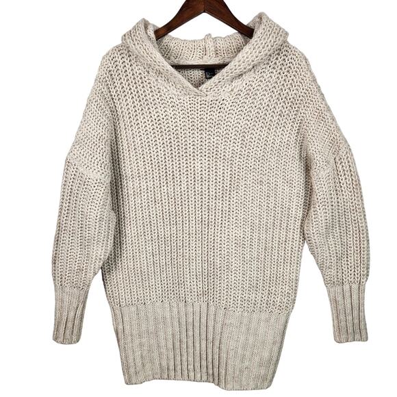 H&M Hooded Chunky Knit Sweater Women’s SZ L Beige Pullover Alpaca/Wool/Acrylic - Picture 1 of 14